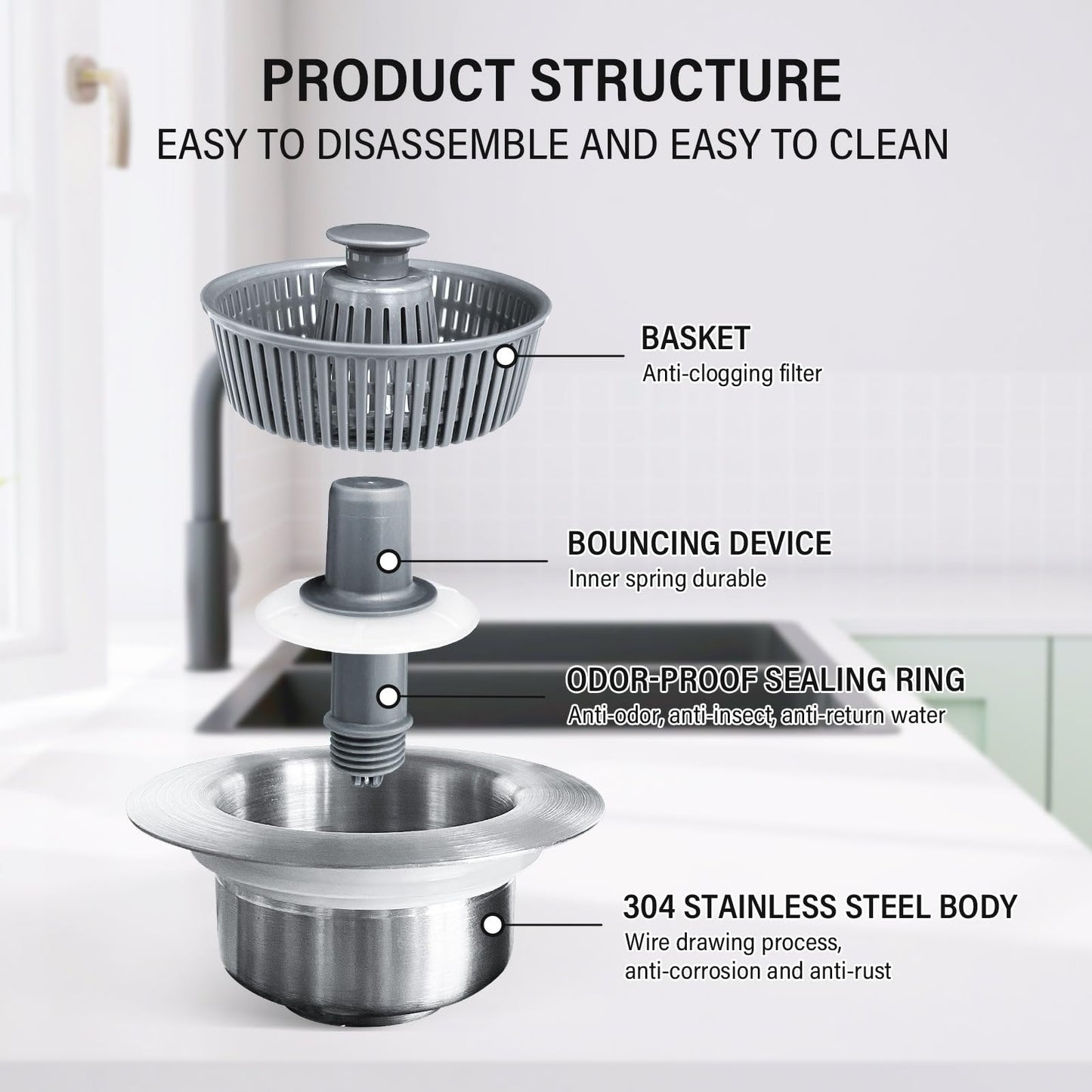 KitchenHarbor™ 3-in-1 Sink Drain Filter and Stopper Combo