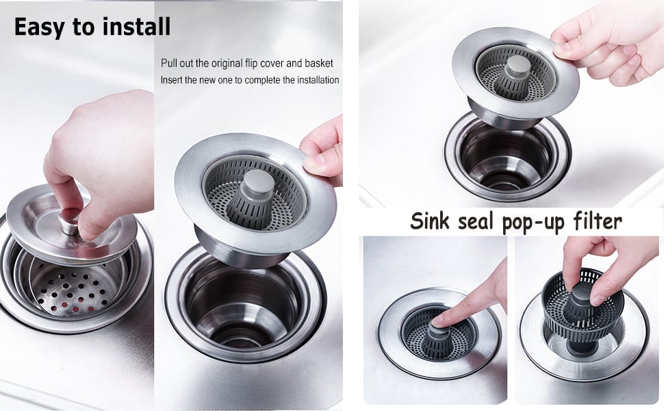 KitchenHarbor™ 3-in-1 Sink Drain Filter and Stopper Combo