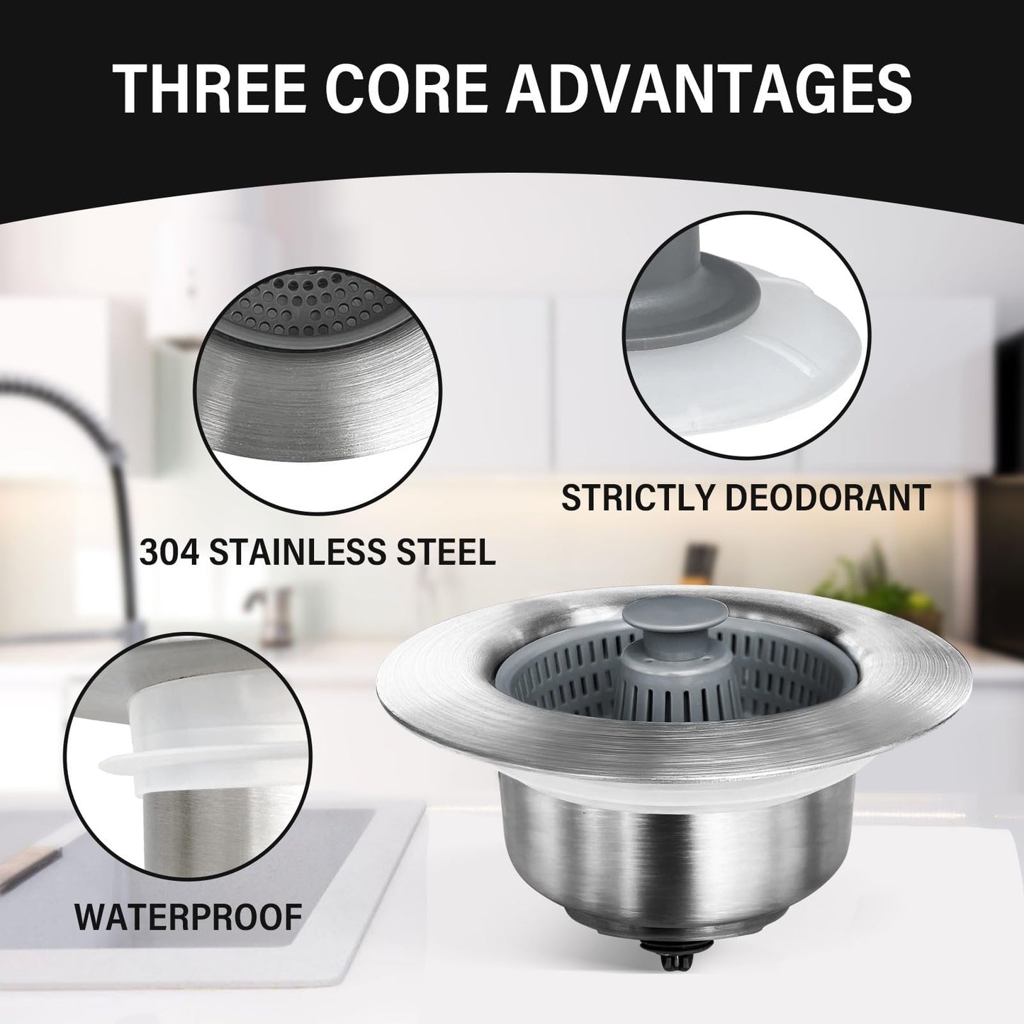 KitchenHarbor™ 3-in-1 Sink Drain Filter and Stopper Combo