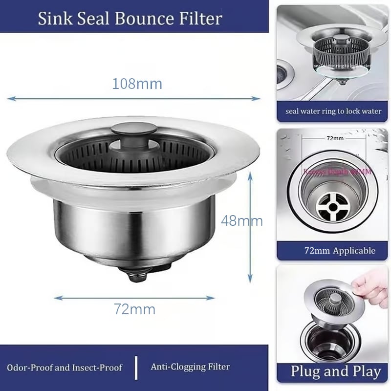 KitchenHarbor™ 3-in-1 Sink Drain Filter and Stopper Combo